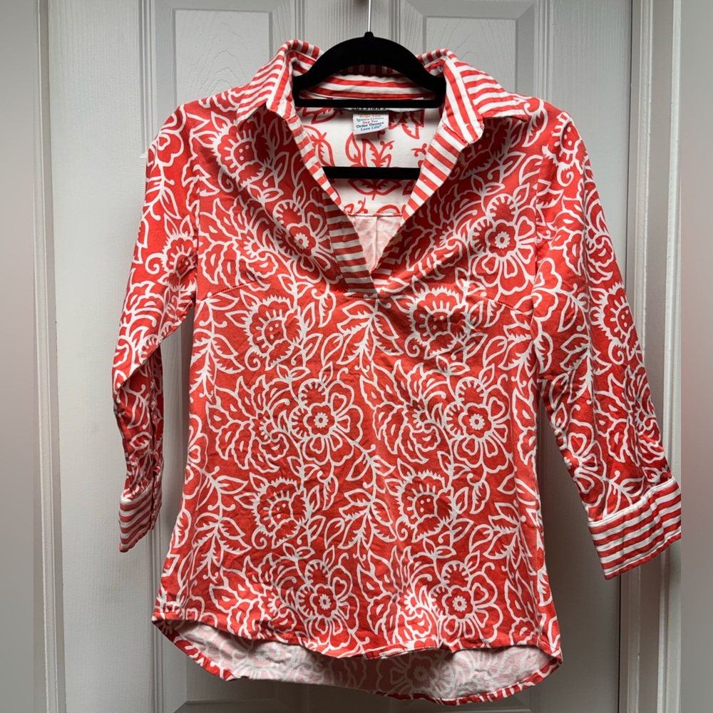 Gretchen Scott Designs Orange & White Floral Shirt – Size M